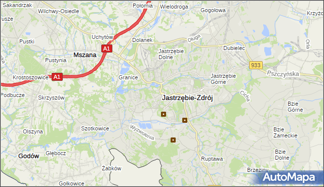 mapa Jastrzębie-Zdrój, Jastrzębie-Zdrój na mapie Targeo