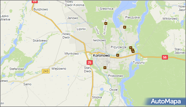 mapa Koronowo powiat bydgoski, Koronowo powiat bydgoski na mapie Targeo