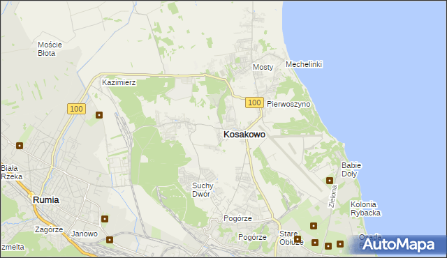 mapa Kosakowo powiat pucki, Kosakowo powiat pucki na mapie Targeo