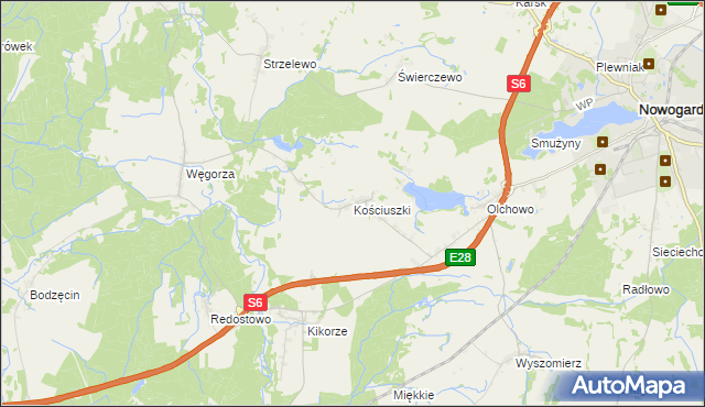 mapa Kościuszki gmina Osina, Kościuszki gmina Osina na mapie Targeo