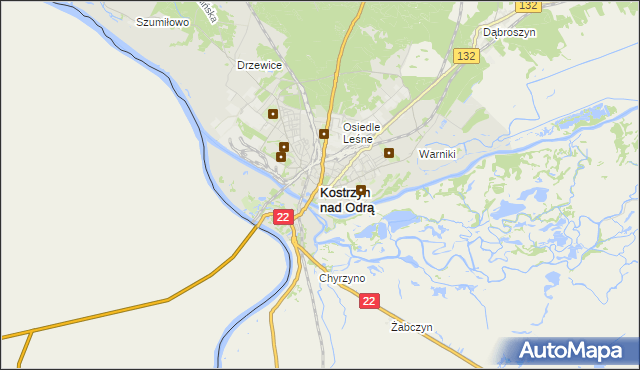 mapa Kostrzyn nad Odrą, Kostrzyn nad Odrą na mapie Targeo