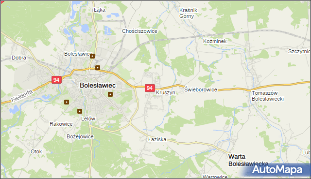 mapa Kruszyn gmina Bolesławiec, Kruszyn gmina Bolesławiec na mapie Targeo