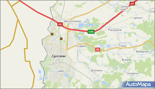 mapa Łagów gmina Zgorzelec, Łagów gmina Zgorzelec na mapie Targeo