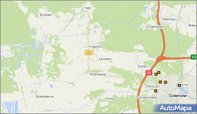mapa Łaniewo gmina Goleniów, Łaniewo gmina Goleniów na mapie Targeo