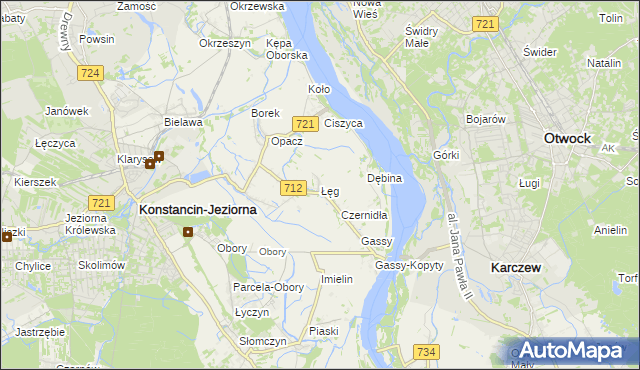 mapa Łęg gmina Konstancin-Jeziorna, Łęg gmina Konstancin-Jeziorna na mapie Targeo