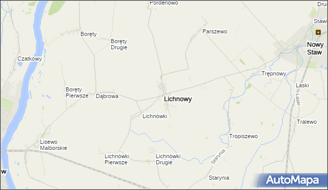 mapa Lichnowy powiat malborski, Lichnowy powiat malborski na mapie Targeo