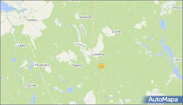 mapa Łubianka gmina Barlinek, Łubianka gmina Barlinek na mapie Targeo