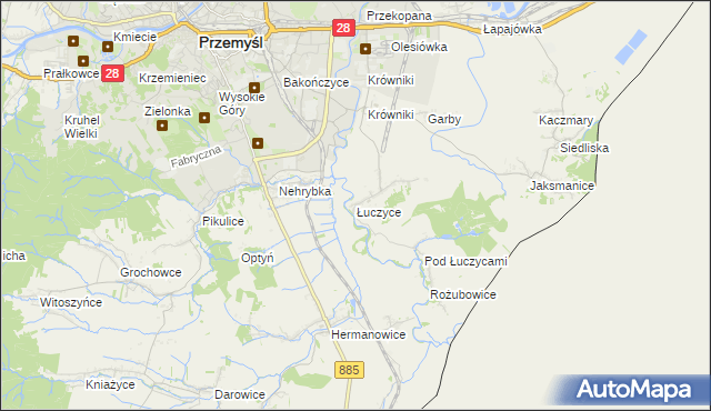 mapa Łuczyce gmina Przemyśl, Łuczyce gmina Przemyśl na mapie Targeo