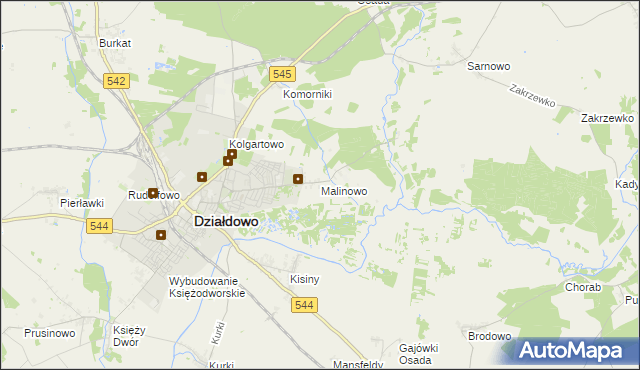 mapa Malinowo gmina Działdowo, Malinowo gmina Działdowo na mapie Targeo