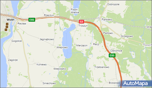 mapa Mierzęcin gmina Wolin, Mierzęcin gmina Wolin na mapie Targeo