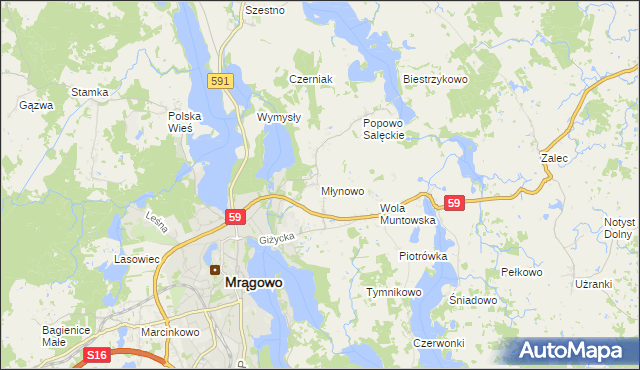 mapa Młynowo gmina Mrągowo, Młynowo gmina Mrągowo na mapie Targeo