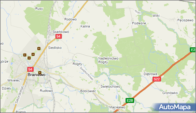 mapa Nadleśnictwo Rogity, Nadleśnictwo Rogity na mapie Targeo