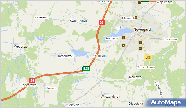 mapa Olchowo gmina Nowogard, Olchowo gmina Nowogard na mapie Targeo