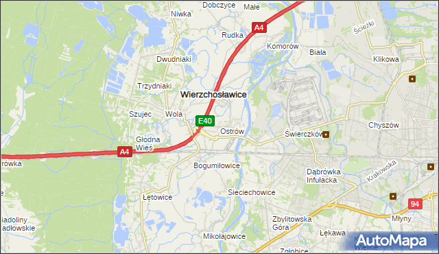 mapa Ostrów gmina Wierzchosławice, Ostrów gmina Wierzchosławice na mapie Targeo