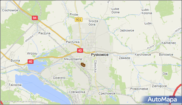 mapa Pyskowice powiat gliwicki, Pyskowice powiat gliwicki na mapie Targeo