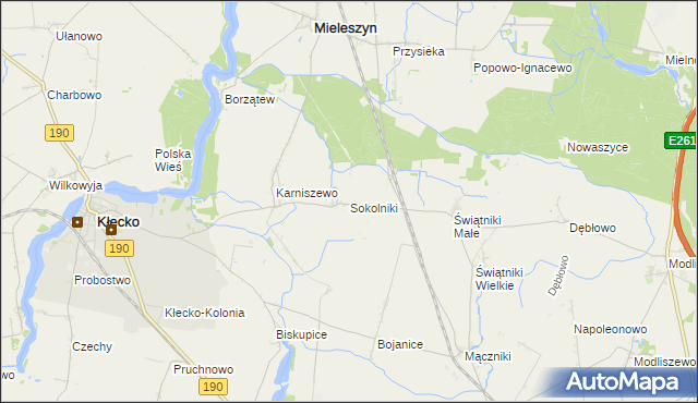 mapa Sokolniki gmina Mieleszyn, Sokolniki gmina Mieleszyn na mapie Targeo