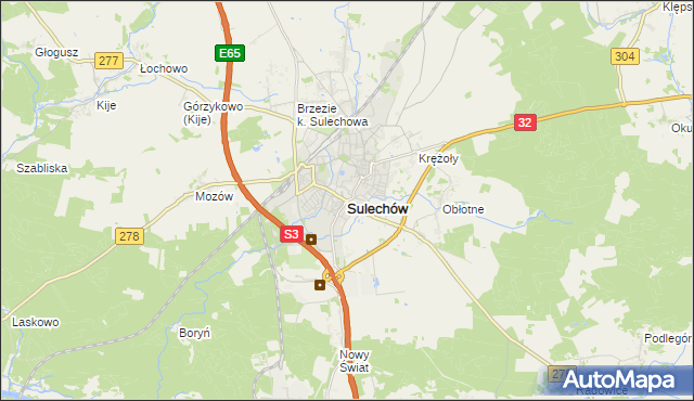 mapa Sulechów powiat zielonogórski, Sulechów powiat zielonogórski na mapie Targeo