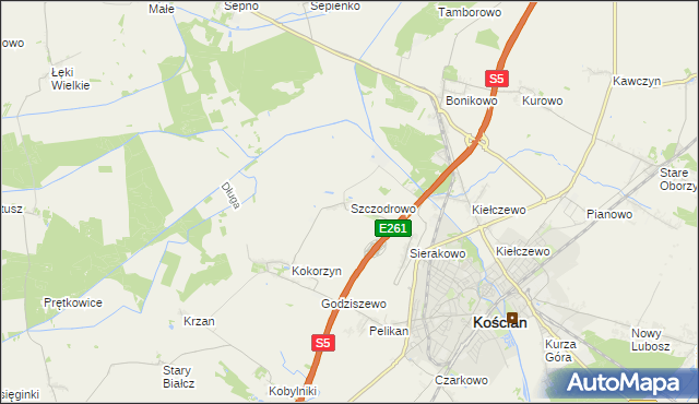 mapa Szczodrowo gmina Kościan, Szczodrowo gmina Kościan na mapie Targeo