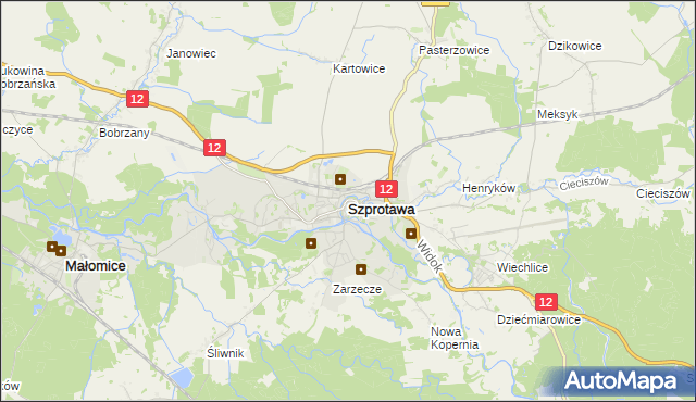 mapa Szprotawa, Szprotawa na mapie Targeo