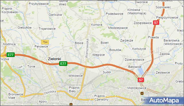 mapa Węgrzce gmina Zielonki, Węgrzce gmina Zielonki na mapie Targeo