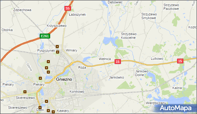 mapa Wełnica gmina Gniezno, Wełnica gmina Gniezno na mapie Targeo