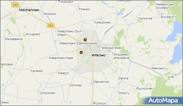 mapa Witkowo powiat gnieźnieński, Witkowo powiat gnieźnieński na mapie Targeo