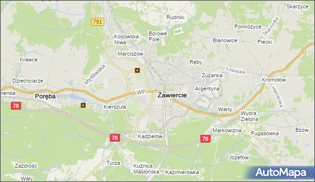 mapa Zawiercie, Zawiercie na mapie Targeo