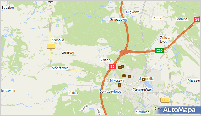 mapa Żdżary gmina Goleniów, Żdżary gmina Goleniów na mapie Targeo