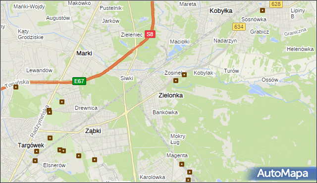 mapa Zielonka powiat wołomiński, Zielonka powiat wołomiński na mapie Targeo