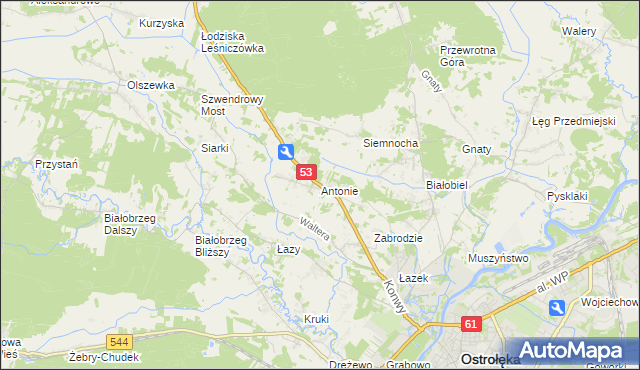 mapa Antonie gmina Olszewo-Borki, Antonie gmina Olszewo-Borki na mapie Targeo