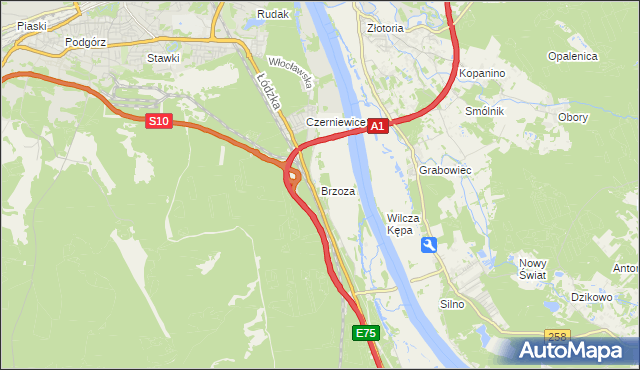 mapa Brzoza gmina Wielka Nieszawka, Brzoza gmina Wielka Nieszawka na mapie Targeo