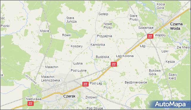 mapa Budziska gmina Czersk, Budziska gmina Czersk na mapie Targeo