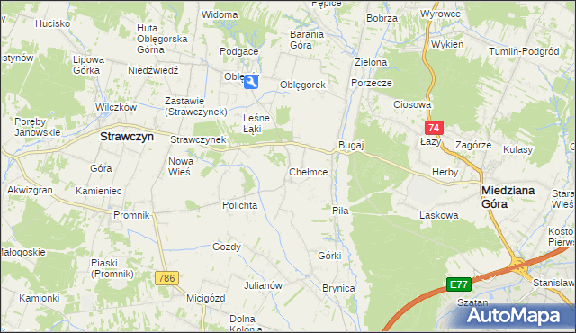 mapa Chełmce gmina Strawczyn, Chełmce gmina Strawczyn na mapie Targeo