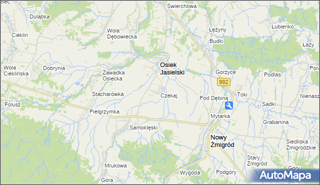 mapa Czekaj gmina Osiek Jasielski, Czekaj gmina Osiek Jasielski na mapie Targeo