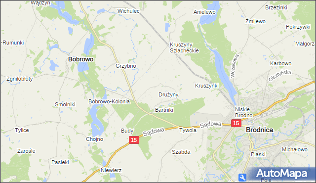 mapa Drużyny gmina Bobrowo, Drużyny gmina Bobrowo na mapie Targeo