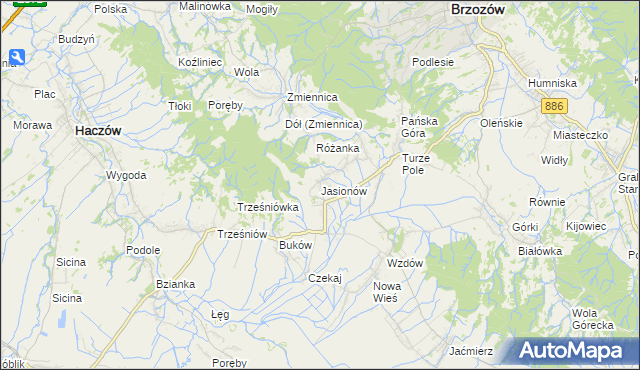 mapa Jasionów gmina Haczów, Jasionów gmina Haczów na mapie Targeo