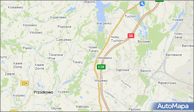mapa Miszewko gmina Żukowo, Miszewko gmina Żukowo na mapie Targeo