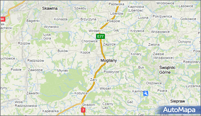 mapa Mogilany, Mogilany na mapie Targeo