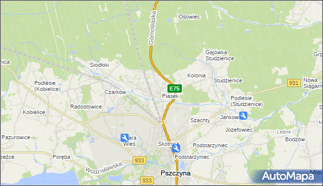 mapa Piasek gmina Pszczyna, Piasek gmina Pszczyna na mapie Targeo