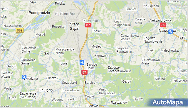 mapa Popowice gmina Stary Sącz, Popowice gmina Stary Sącz na mapie Targeo