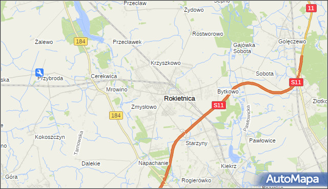 mapa Rokietnica powiat poznański, Rokietnica powiat poznański na mapie Targeo