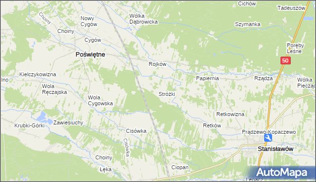 mapa Stróżki gmina Poświętne, Stróżki gmina Poświętne na mapie Targeo