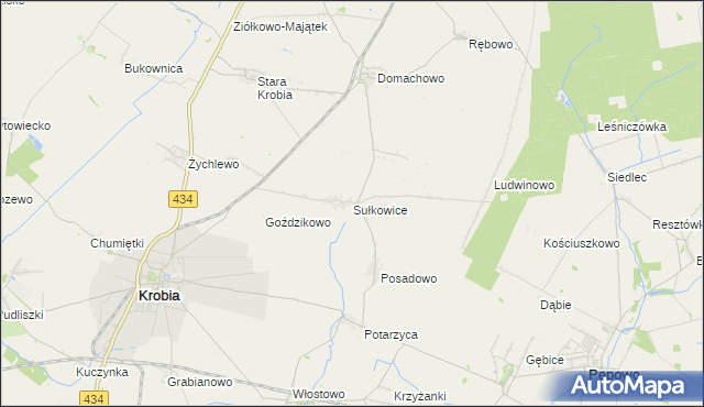 mapa Sułkowice gmina Krobia, Sułkowice gmina Krobia na mapie Targeo