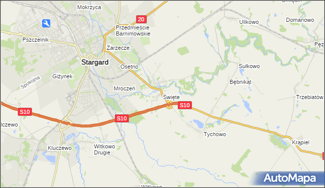 mapa Święte gmina Stargard, Święte gmina Stargard na mapie Targeo