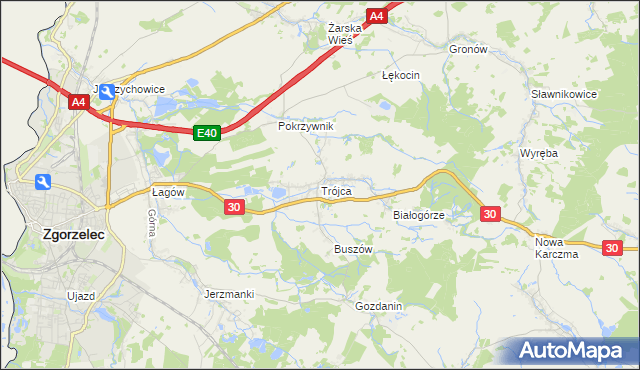 mapa Trójca gmina Zgorzelec, Trójca gmina Zgorzelec na mapie Targeo
