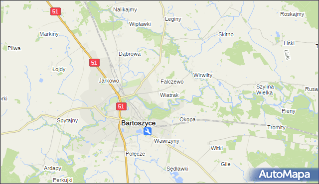 mapa Wiatrak gmina Bartoszyce, Wiatrak gmina Bartoszyce na mapie Targeo