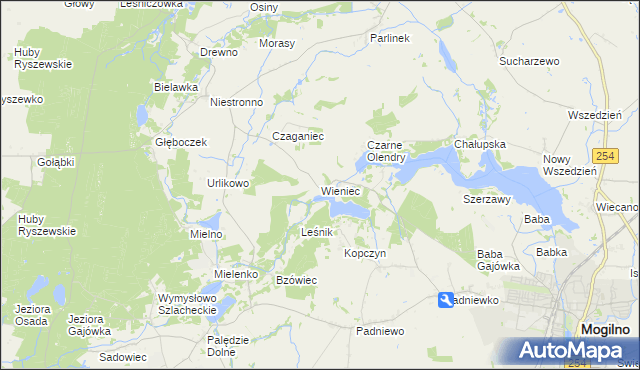 mapa Wieniec gmina Mogilno, Wieniec gmina Mogilno na mapie Targeo