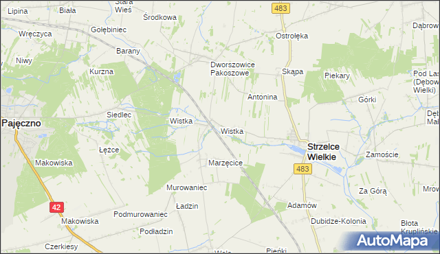 mapa Wistka gmina Strzelce Wielkie, Wistka gmina Strzelce Wielkie na mapie Targeo