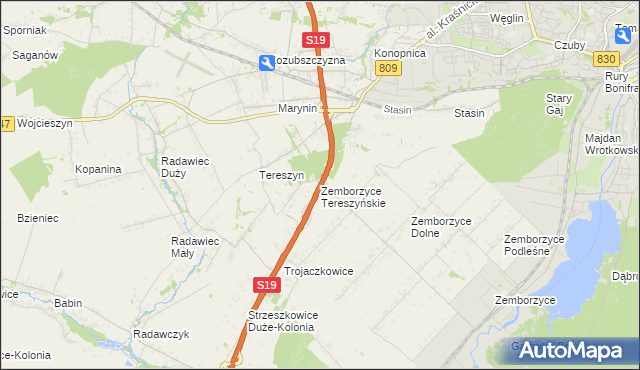 mapa Zemborzyce Tereszyńskie, Zemborzyce Tereszyńskie na mapie Targeo