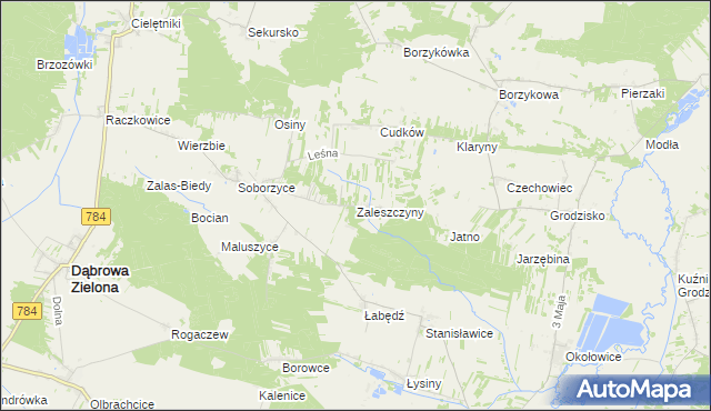 mapa Zaleszczyny gmina Dąbrowa Zielona, Zaleszczyny gmina Dąbrowa Zielona na mapie Targeo